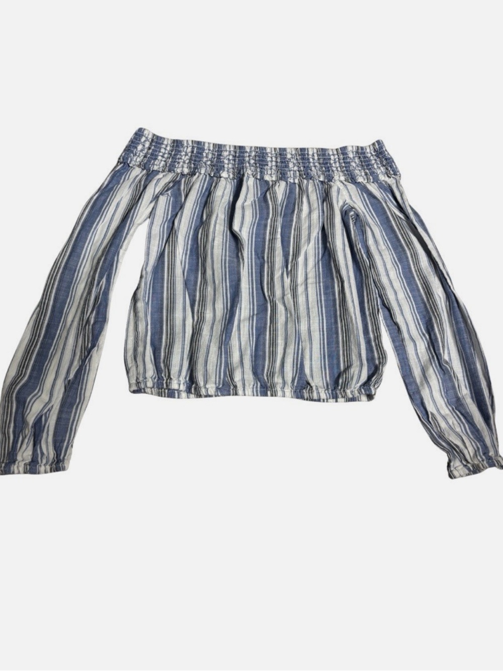 Aeropostale Women’s Off Shoulder Top White Blue Stripes Size Small - Picture 2 of 4